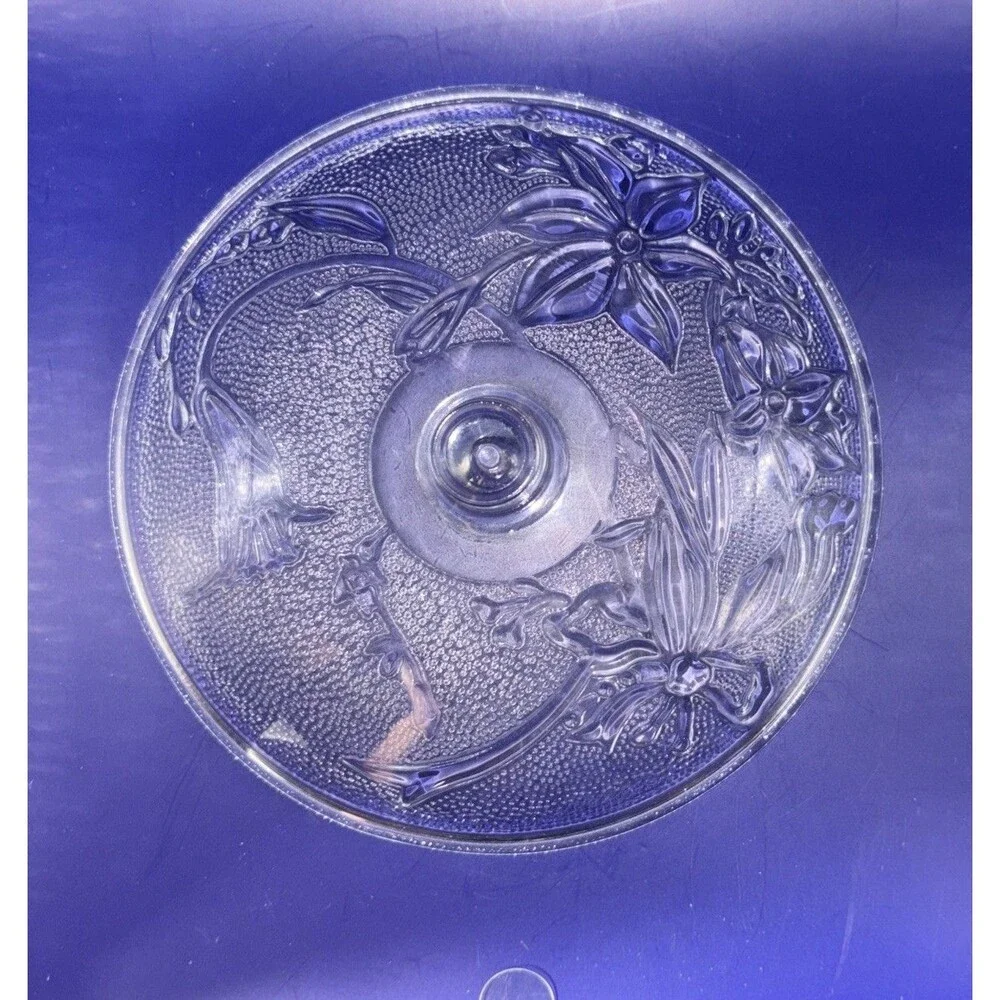 Vintage Frosted Iris Clear Glass Lidded Candy Dish - Attributed KIG Indonesia